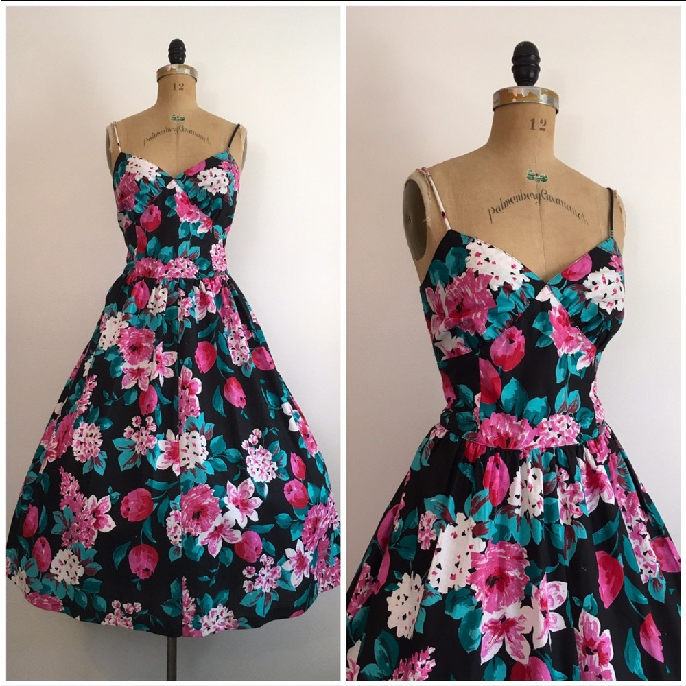 Vintage 1980s Lanz Floral Garden Party Dress Sz Medium